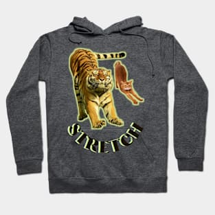 Stretch exercise by a tiger and a cat - black text Hoodie